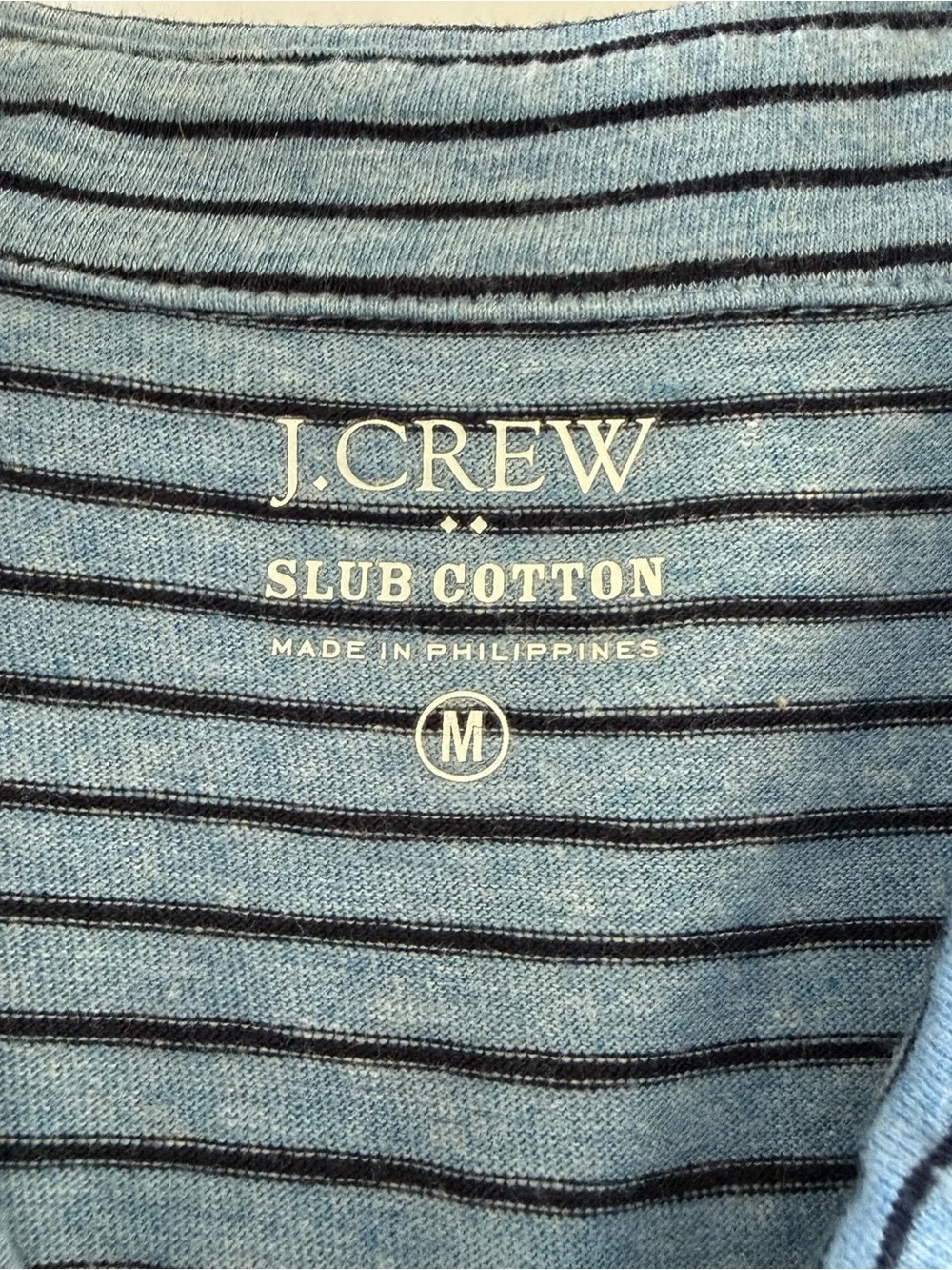 J.Crew Slub Cotton Stripe Men's Medium Blue Pocket Polo Shirt Preppy Collegiate